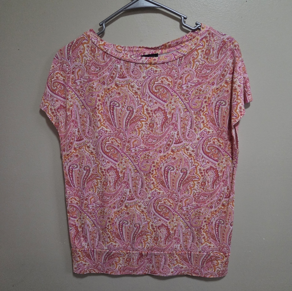 Talbots Women's Size Small Short Sleeve Top, Multicolored Paisley Print